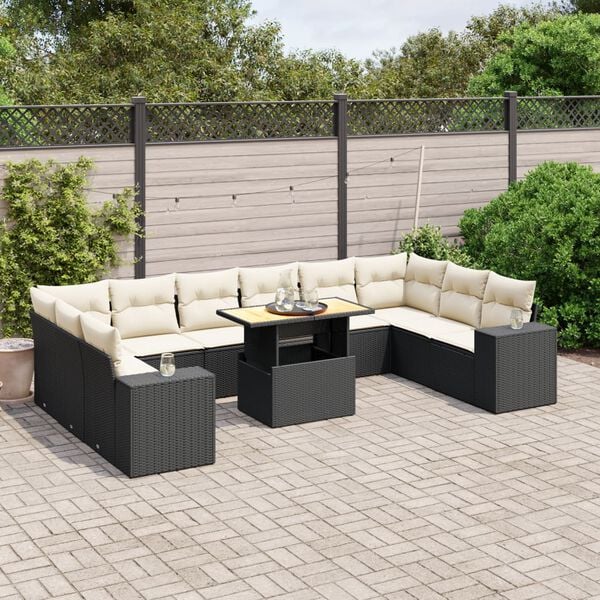 vidaXL 11-delige Loungeset met kussens poly rattan zwart
