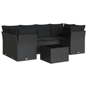 vidaXL 7-delige Loungeset met kussens poly rattan zwart
