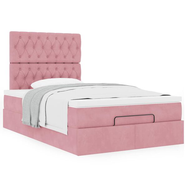 vidaXL Ottoman bed met matrassen 120x190cm fluweel roze