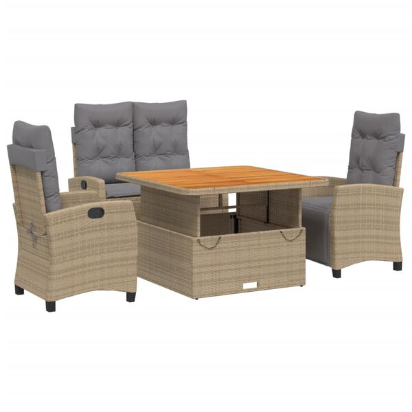 vidaXL 4-delige Tuinset met kussens poly rattan beige