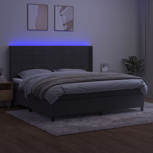 vidaXL Boxspring met matras en LED fluweel donkergrijs 200x200 cm