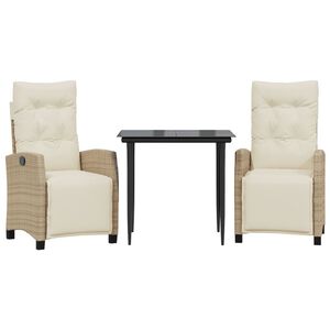 vidaXL 3-delige Tuinset met kussens poly rattan beige