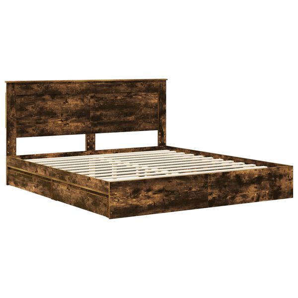 vidaXL Opslag bed met lade Gerookt eiken 180 x 200 cm Bewerkt hout