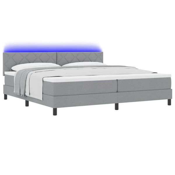 vidaXL Boxspring bed met matras met LED Lichtgrijs 200 x 200 cm Stof