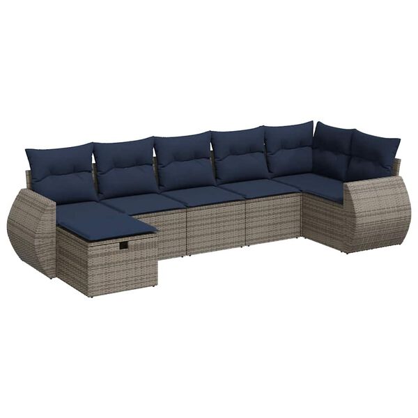 vidaXL 7-delige Loungeset met kussens poly rattan grijs