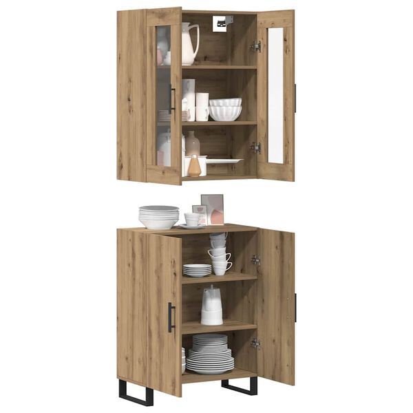vidaXL Hoge kast 2 pcs artisanaal eikenkleurig Bewerkt hout