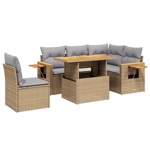 vidaXL 6-delige Loungeset met kussens poly rattan beige