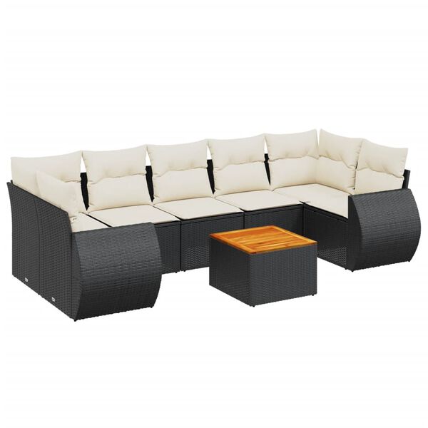 vidaXL 8-delige Loungeset met kussens poly rattan zwart