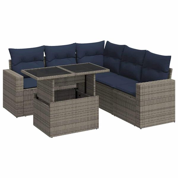 vidaXL 6-delige Loungeset met kussens poly rattan acacia grijs