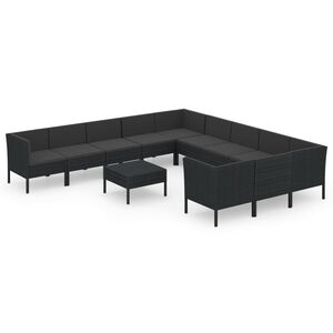 vidaXL 12-delige Loungeset met kussens poly rattan zwart