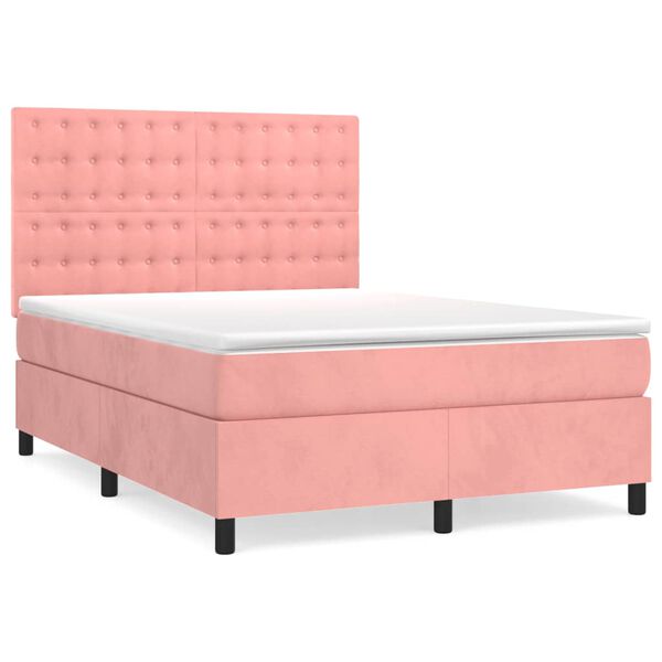 vidaXL Boxspring met matras fluweel roze 140x200 cm