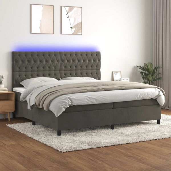 vidaXL Boxspring met matras en LED fluweel donkergrijs 200x200 cm