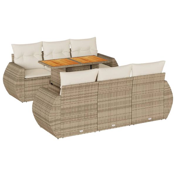 vidaXL 7-delige Loungeset met kussens poly rattan beige
