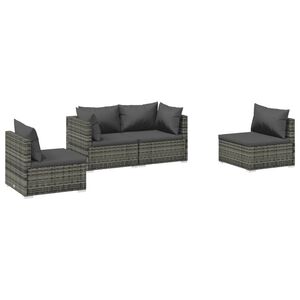 vidaXL 4-delige Loungeset met kussens poly rattan grijs