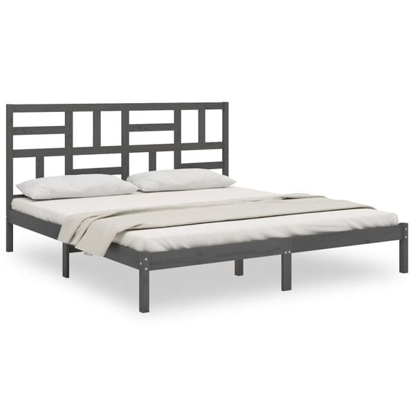 vidaXL Bedframe massief hout grijs 200x200 cm
