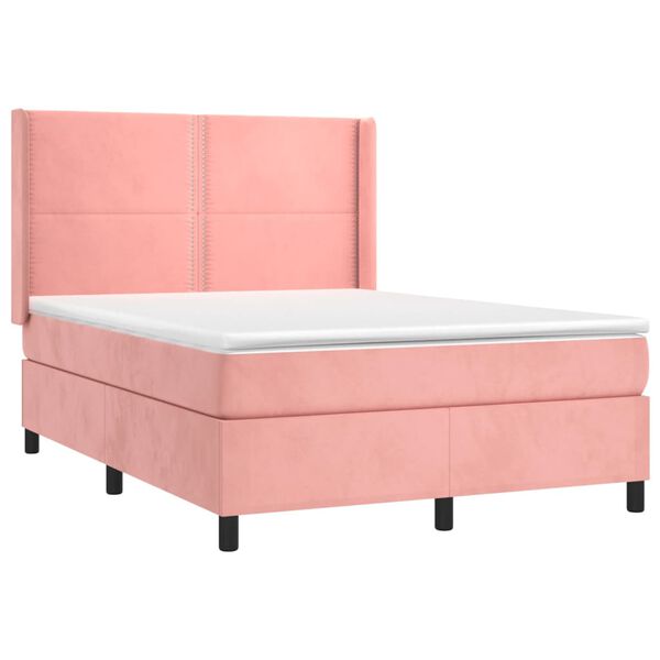 vidaXL Boxspring met matras fluweel roze 140x190 cm