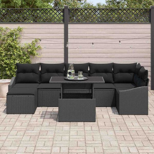 vidaXL Tuin Sofa Set 8 pcs Zwart Poly Rattan en Poedergecoat Staal