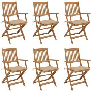 vidaXL Opklapbare stoelen (6 stuks) met kussens, gemaakt van massief acaciahout