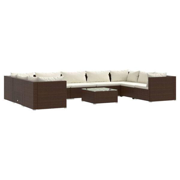 vidaXL 10-delige Loungeset met kussens poly rattan bruin