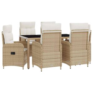 vidaXL Buiten eettafelset 7 st Beige en Cr&egrave;me Wit poly rattan