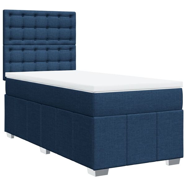 vidaXL Boxspring met matras stof blauw 90x190 cm