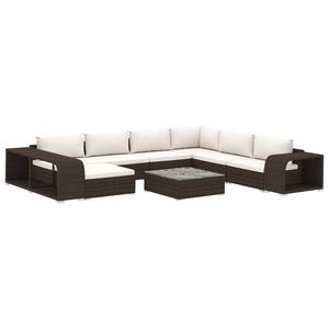 vidaXL 10-delige Loungeset met kussens poly rattan bruin