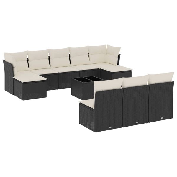 vidaXL 11-delige Loungeset met kussens poly rattan zwart