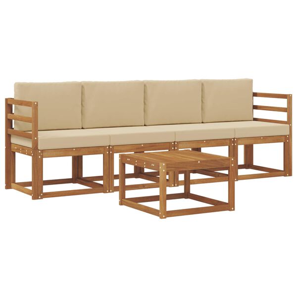 vidaXL Buiten bankenset met kussen 5 pcs Natuurlijk en Beige