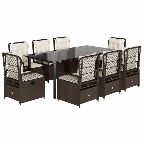vidaXL 9-delige Tuinset met kussens poly rattan bruin