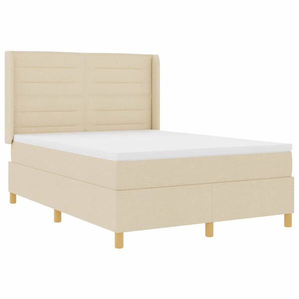 vidaXL Boxspringbed met matras met hoofdeinde Cr&egrave;me 160 x 200 cm Stof