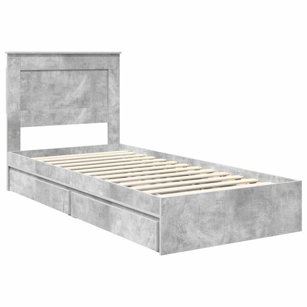 vidaXL Opslag bed met hoofdeinde Beton Grijs 90 x 200 cm Bewerkt hout