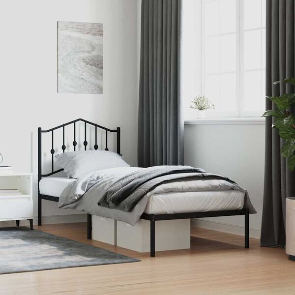vidaXL Bedframe met hoofdbord metaal zwart 90x200 cm