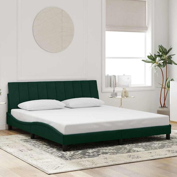 vidaXL Bedframe met LED zonder matras "Hanko" fluweel donkergroen 180x200 cm