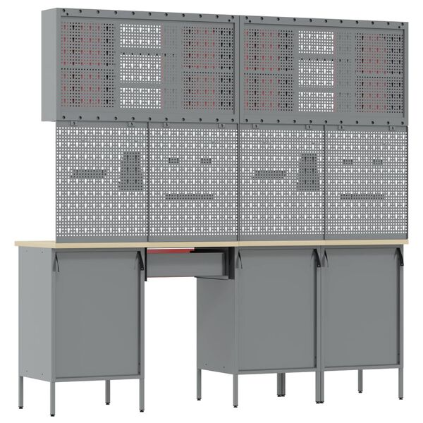 vidaXL Werkbank met lade met slot 10 pcs Zwart 200 x 55 x 200 cm Staal