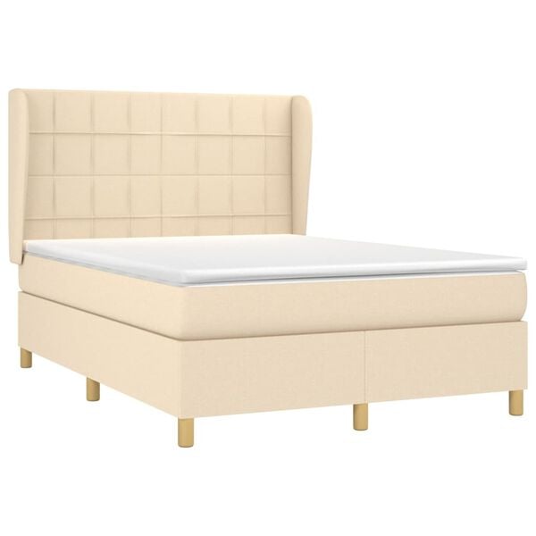 vidaXL Boxspring met matras stof cr&egrave;mekleurig 140x190 cm