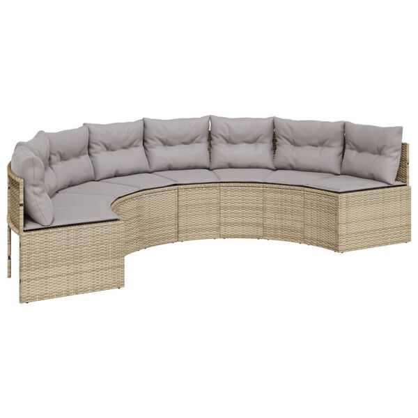vidaXL Tuinbank met tafel en kussens halfrond poly rattan beige