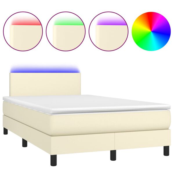 vidaXL Boxspring met matras en LED kunstleer cr&egrave;mekleurig 120x200 cm