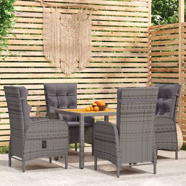 vidaXL 5-delige Tuinset poly rattan grijs