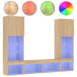 vidaXL 5-delige Tv-wandmeubelset met LED bewerkt hout sonoma eiken