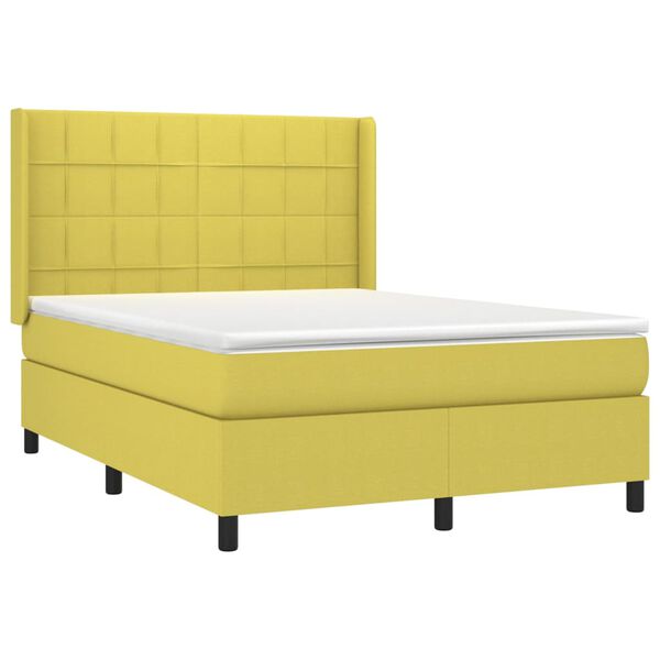 vidaXL Boxspring met matras en LED stof groen 140x190 cm