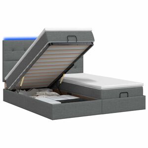 vidaXL Ottoman Bed met Matrassen en LED Donkergrijs 160 x 200 cm Stof