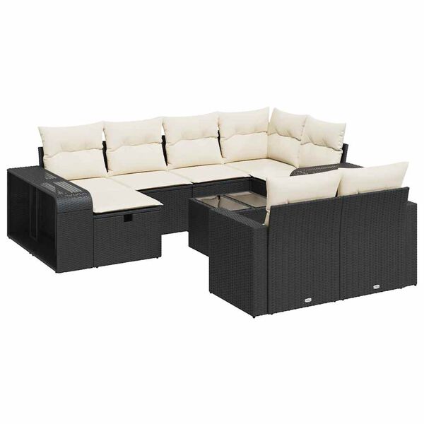 vidaXL 11-delige Loungeset met kussens poly rattan zwart