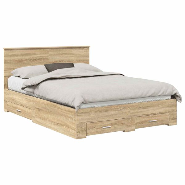 vidaXL Bedframe met hoofdeinde Sonoma Eiken 140 x 190 cm Bewerkt hout