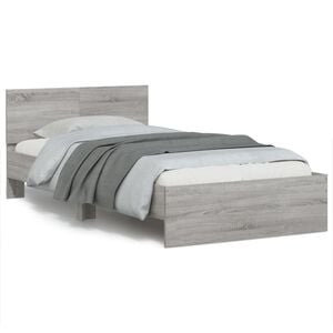 vidaXL Bedframe met hoofdeinde bewerkt hout grijs sonoma 100x200 cm