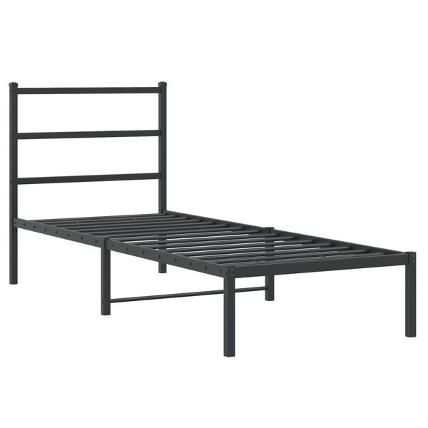 vidaXL Bedframe met hoofdbord metaal zwart 75x190 cm