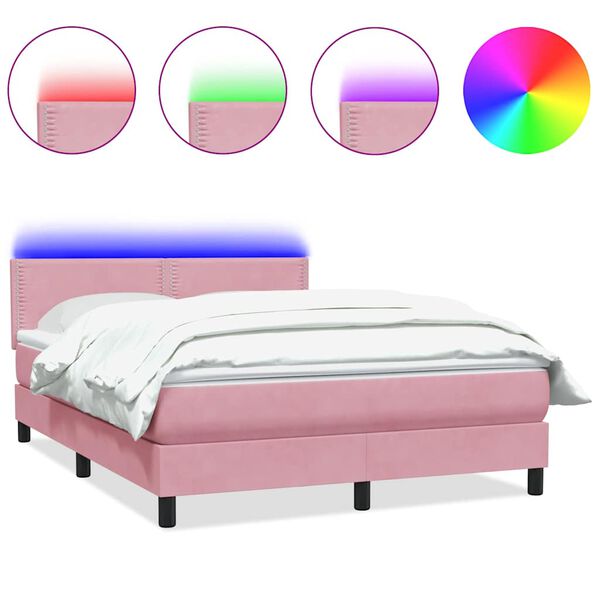 vidaXL Boxspring met matras en LED fluweel roze 160x220 cm
