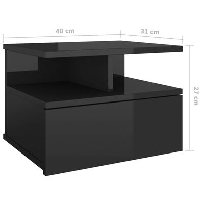 vidaXL Nachtkastje zwevend 40x31x27 cm bewerkt hout hoogglans zwart
