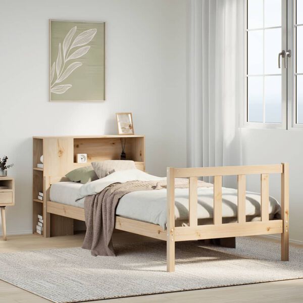 vidaXL Bed met boekenkast zonder matras massief grenenhout 90x190 cm