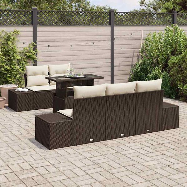 vidaXL Tuin Sofa Set met kussen met opslag 6 pcs Bruin en Crème