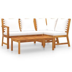vidaXL 4-delige Loungeset met kussens massief acaciahout cr&egrave;me